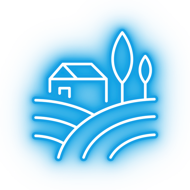 Neon blue farm house icon